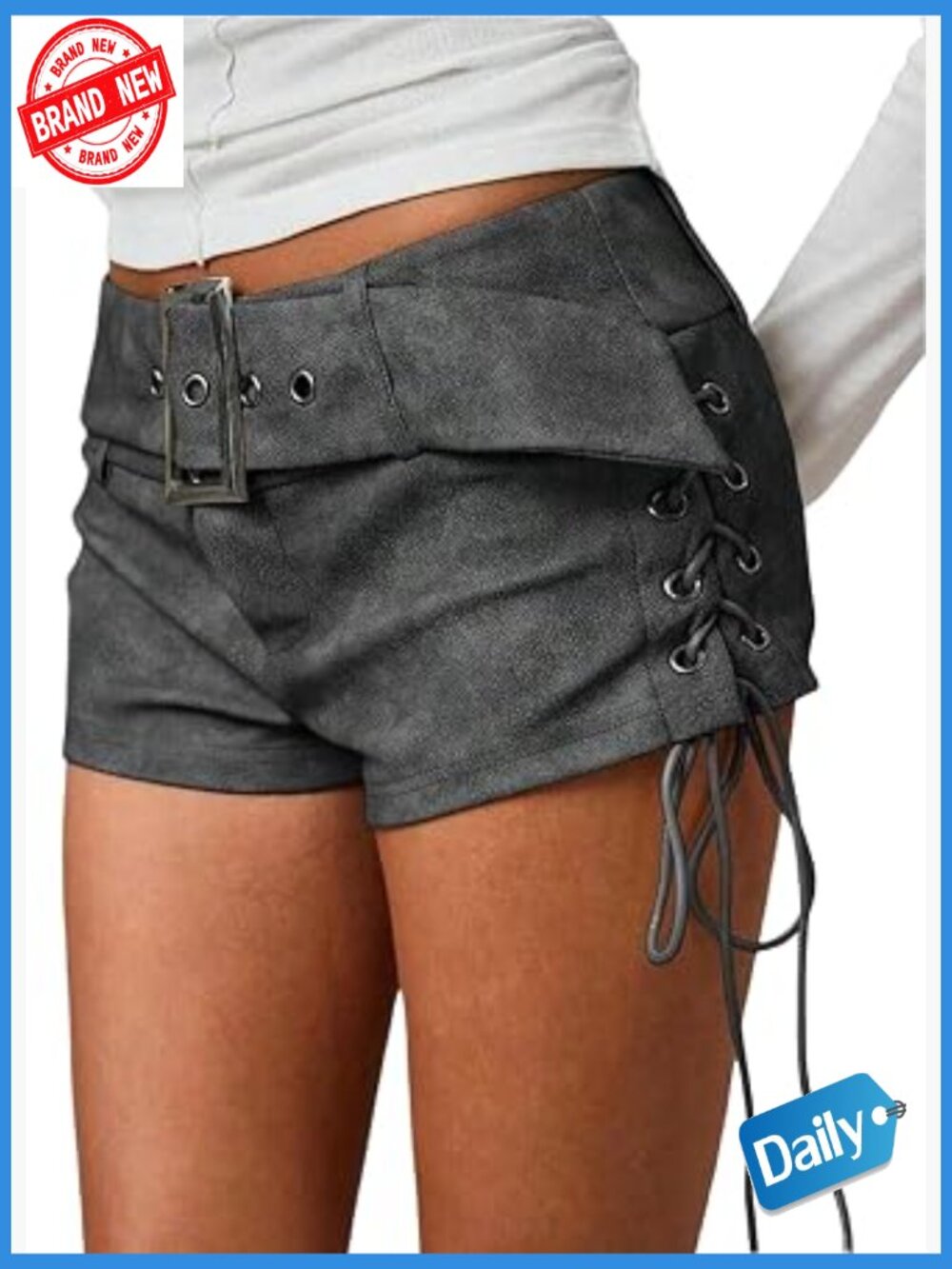 Faux Leather Lace Up Side Micro Shorts Low Rise Y2K Rave Club Hot Pants